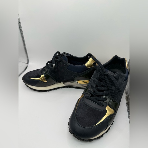 Louis Vuitton Suede Monogram Runaway Sneakers Metallic Gold Black Silver - Picture 3 of 4
